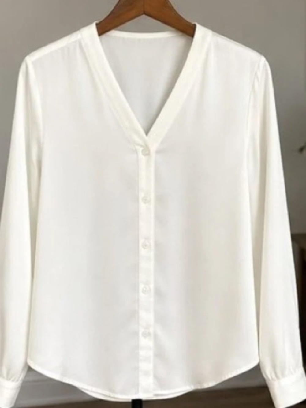 Classic V-Neck Button-Front White Blouse